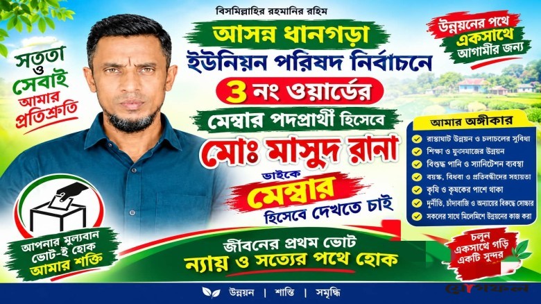 ধানগড়া ইউনিয়নের ৩ নম্বর ওয়ার্ডে মেম্বার পদপ্রার্থী হতে চান মোঃ মাসুদ রানা
